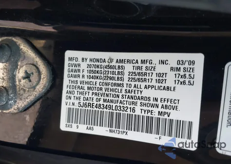 2009 Honda Cr-V Lx z USA, uszkodzony, nr VIN 5J6RE48349L033216